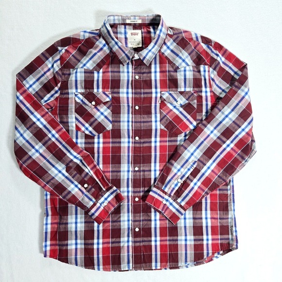 Levi's Shirt Pearl Snap Mens Plaid Button up Long Sleeve Size 2XL Standard Fit - Picture 1 of 15